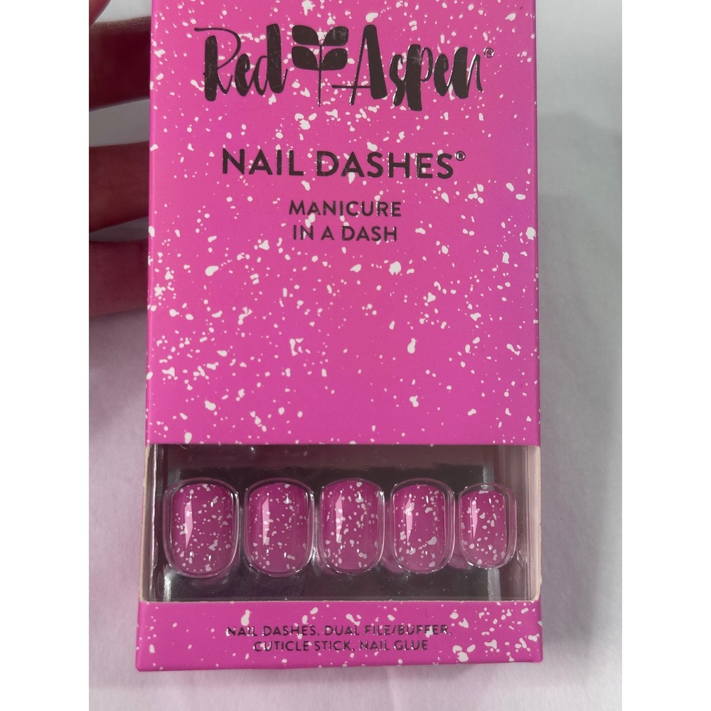 Red Aspen Nail Dashes Speckled Pink Charlotte Press On Manicure Kit New